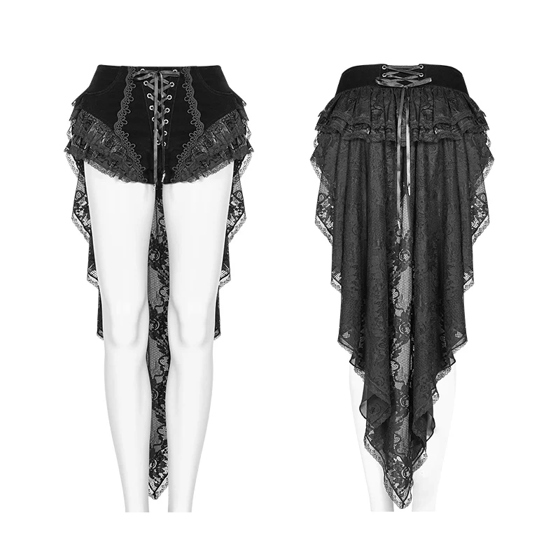 Gothic Swallow Tail Dress Shorts With Lace Pleat Streamers - Image 4