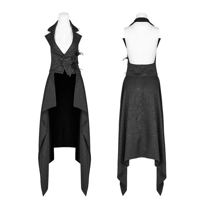 Gothic Womens V-neck Backless Detachable Long Vest - Image 4