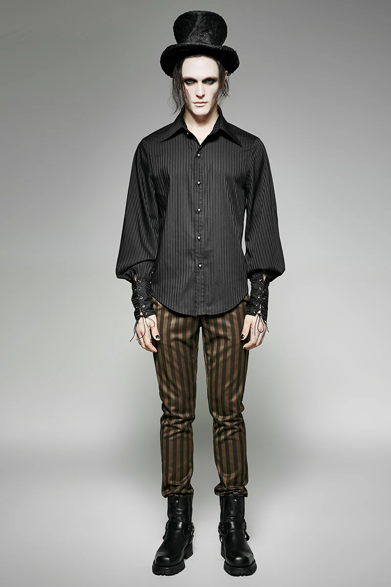 Great Black Striped Punk Shirts With Vertical Sense Plaids - Image 11