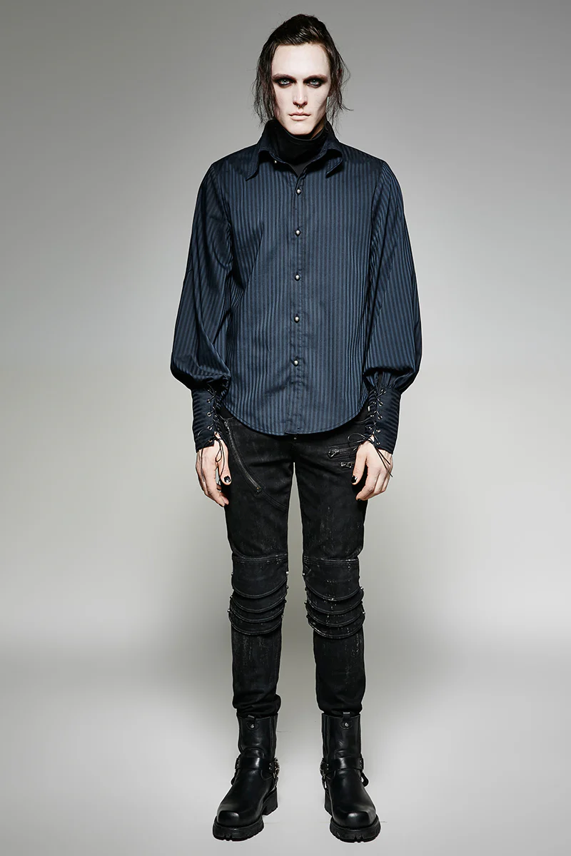 Great Black Striped Punk Shirts With Vertical Sense Plaids - Image 12