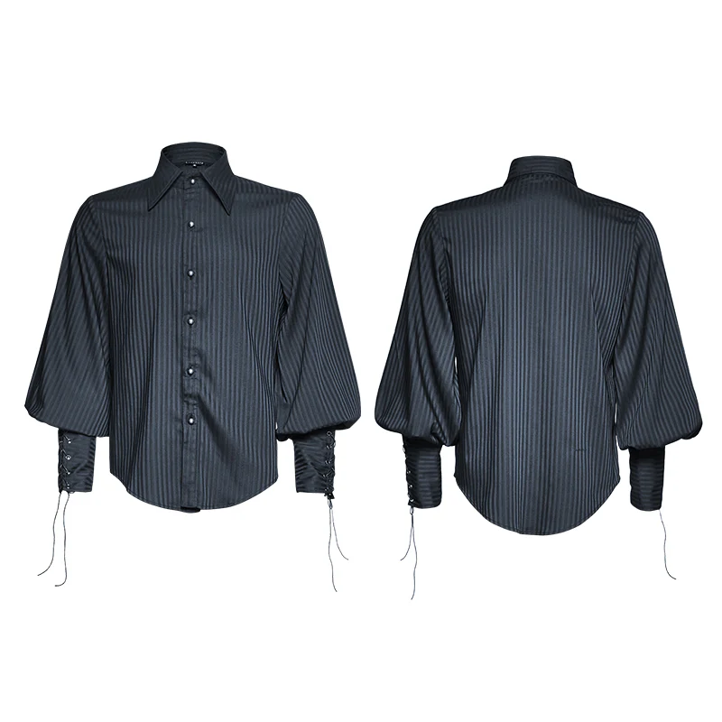 Great Black Striped Punk Shirts With Vertical Sense Plaids - Image 9
