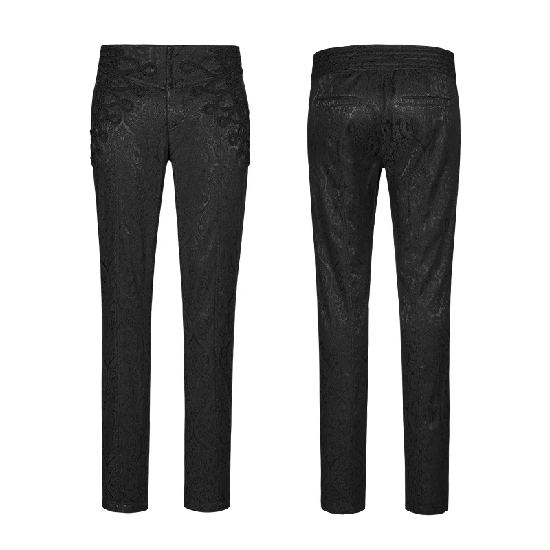 Handsome Jacquard Chinese Frog Black Gothic Pants For Men - Image 4