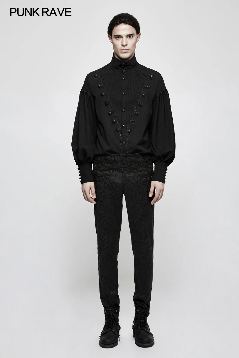 Handsome Jacquard Chinese Frog Black Gothic Pants For Men - Image 6