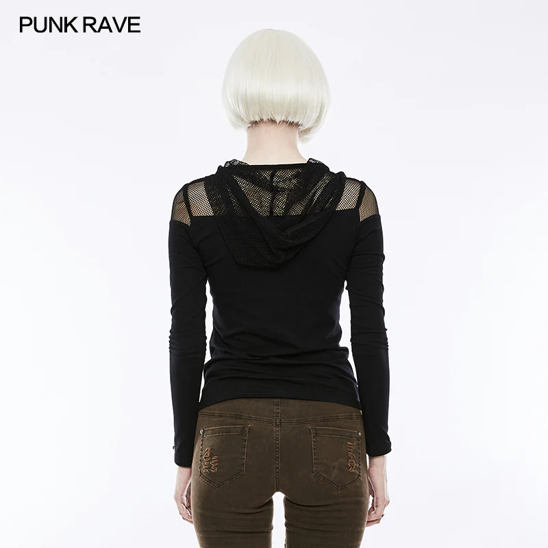 Handsome Stretchable Mesh Hooded Punk T-shirt - Image 3