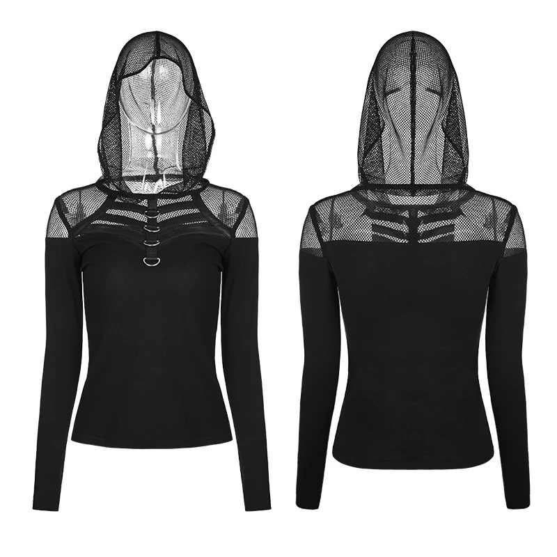 Handsome Stretchable Mesh Hooded Punk T-shirt - Image 4