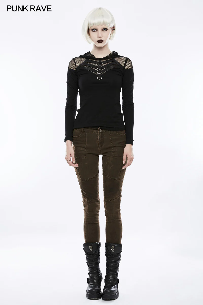 Handsome Stretchable Mesh Hooded Punk T-shirt - Image 6