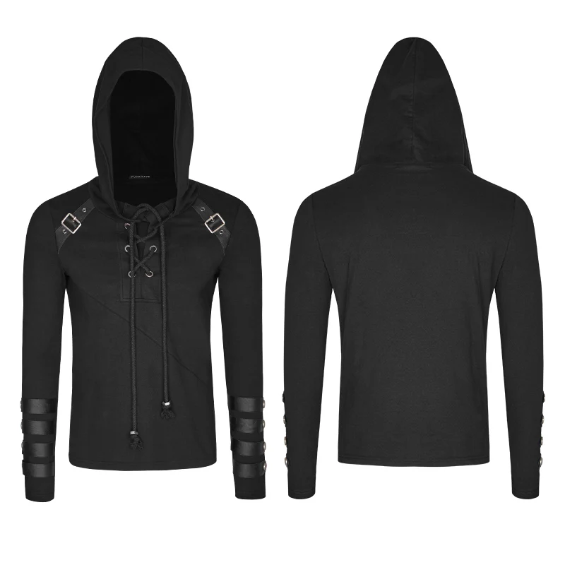 Hooded Loop Sleeve Long Punk Sweaters For Men - Image 4