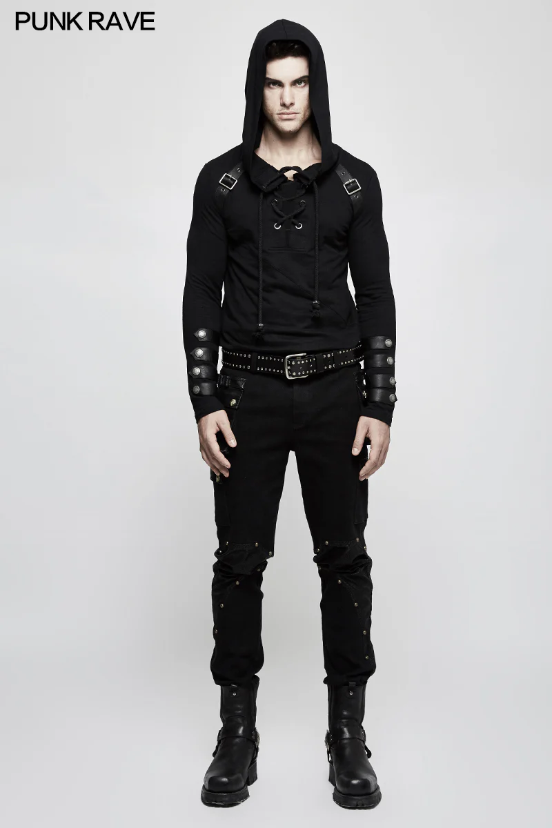 Hooded Loop Sleeve Long Punk Sweaters For Men - Image 6
