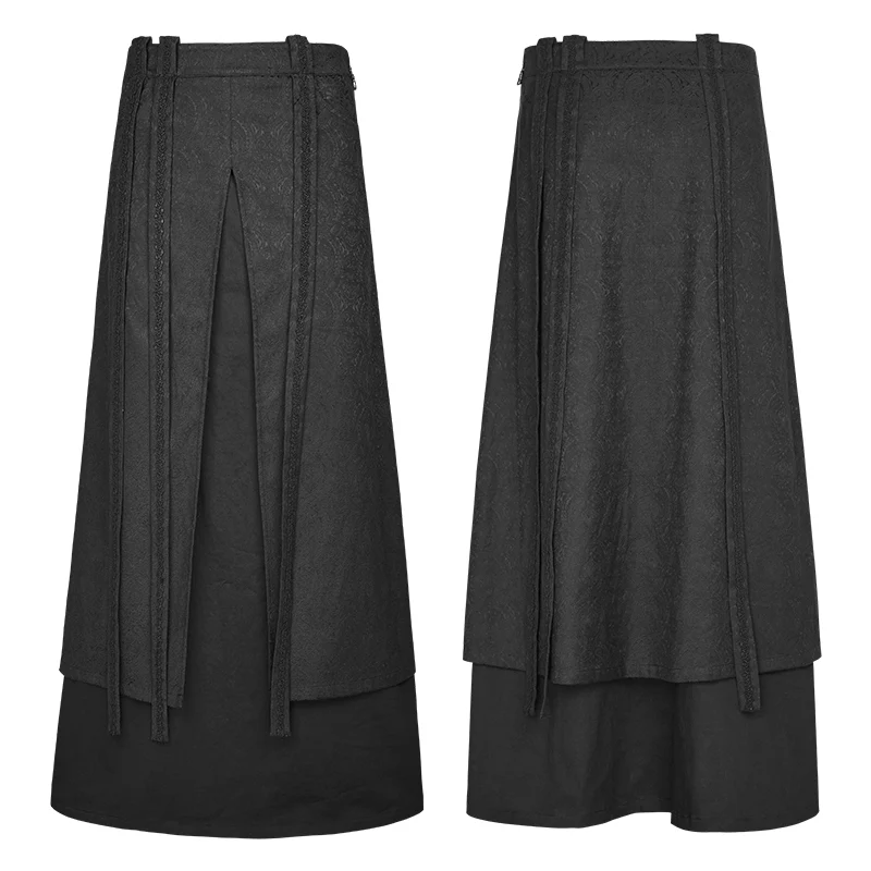 Jacquard Fabric Half Long Black Gothic Skirt For Men - Image 4