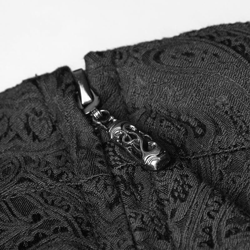Jacquard Fabric Half Long Black Gothic Skirt For Men - Image 5