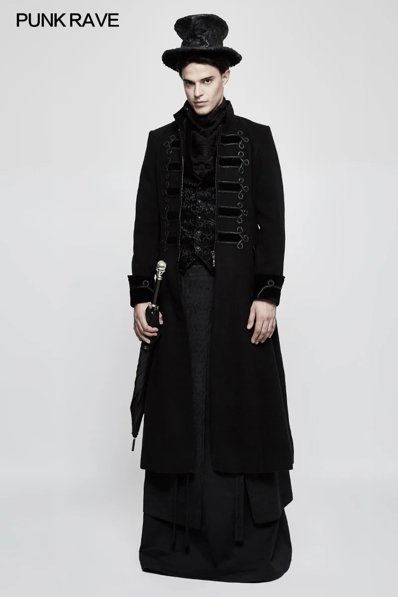 Jacquard Fabric Half Long Black Gothic Skirt For Men - Image 6