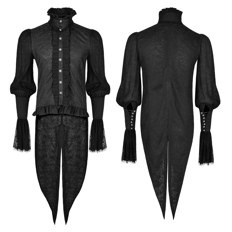 Lace Puff Sleeves Brocade Swallow-tailed Men Gothic Shirt - Image 4