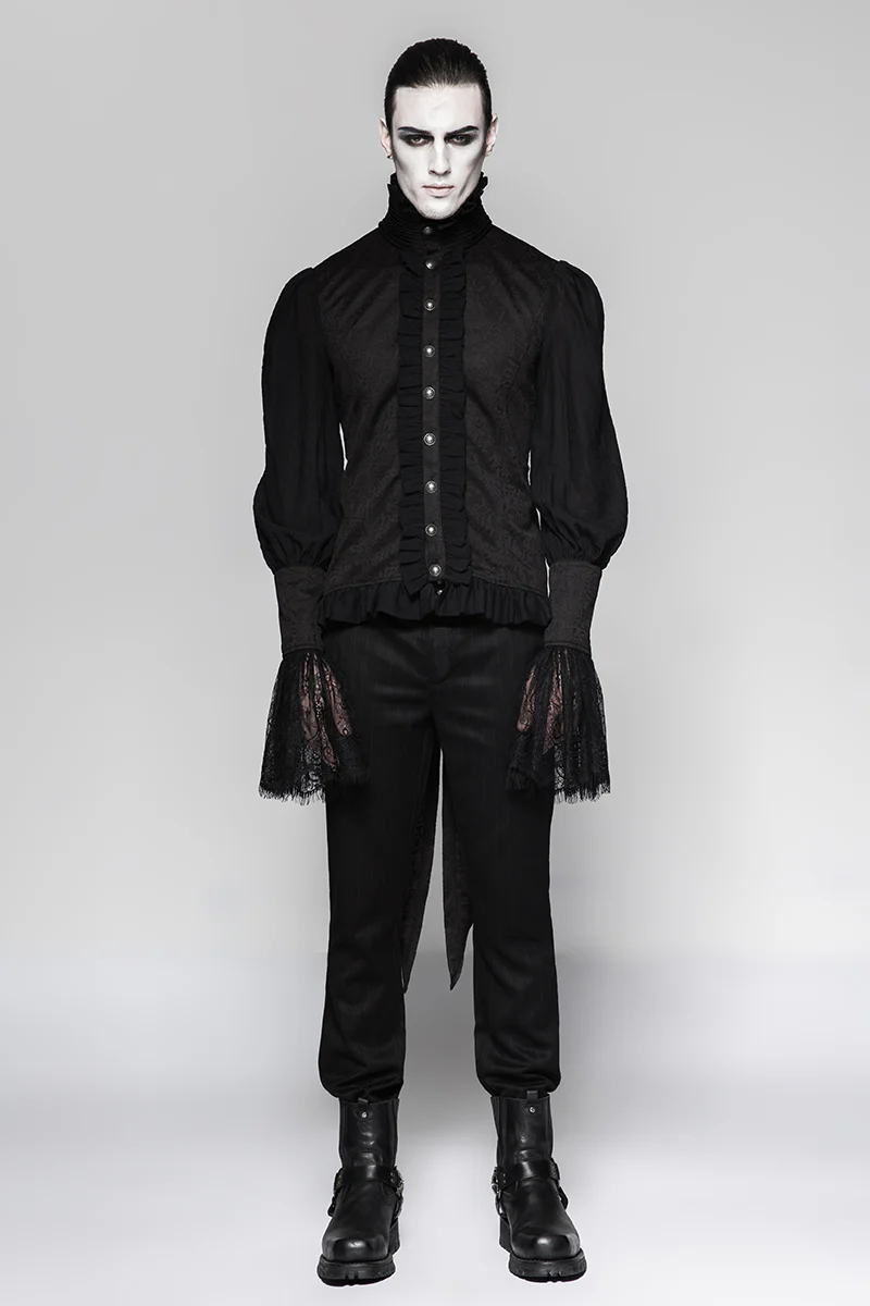 Lace Puff Sleeves Brocade Swallow-tailed Men Gothic Shirt - Image 6