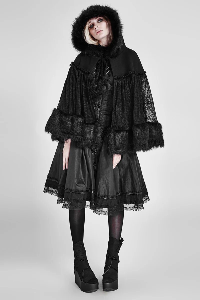 Lolita Style Warm Gothic Coat Woolen And Lace Fabric Cloak For Women - Image 6