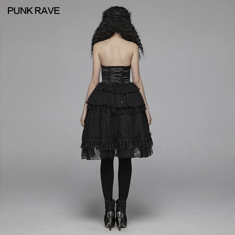 Lolita Sweetheart Neck Ruffles Irregular Lace Dress - Image 3