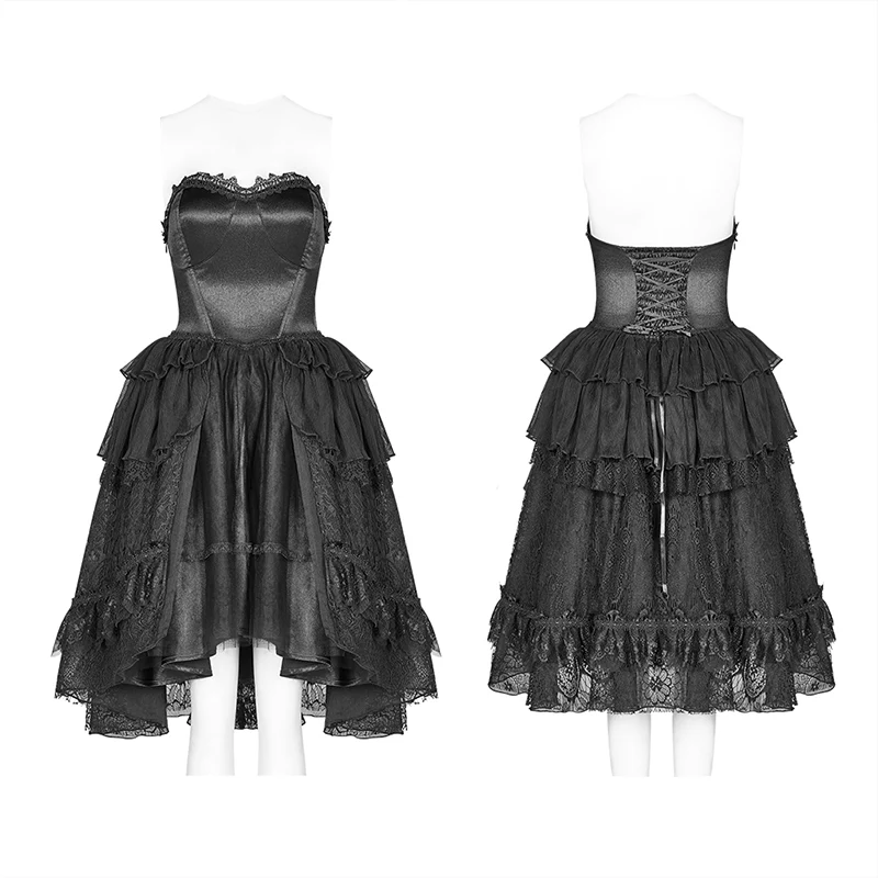 Lolita Sweetheart Neck Ruffles Irregular Lace Dress - Image 4