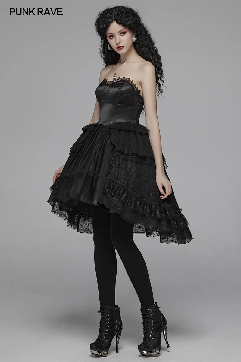 Lolita Sweetheart Neck Ruffles Irregular Lace Dress - Image 6