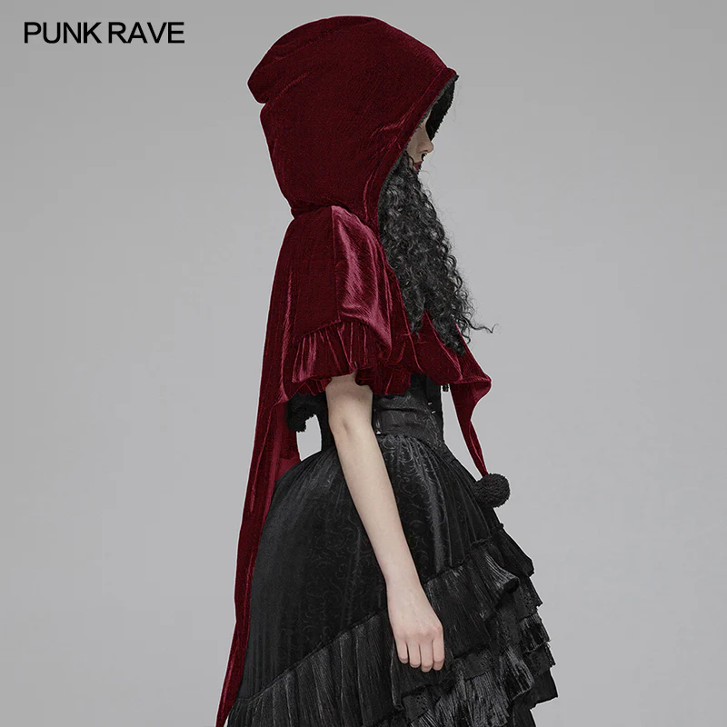 Lolita Velvet Short Hooded Loose Cloak With Cute Wooly Balls - Image 8