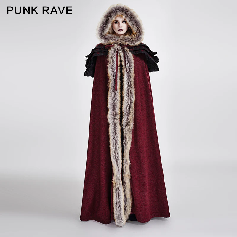 Long Cloak Gothic Trench Coats With Excellent Wool Collar - Image 10