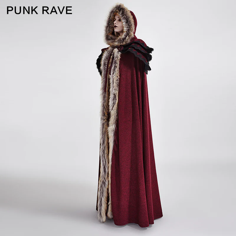 Long Cloak Gothic Trench Coats With Excellent Wool Collar - Image 11