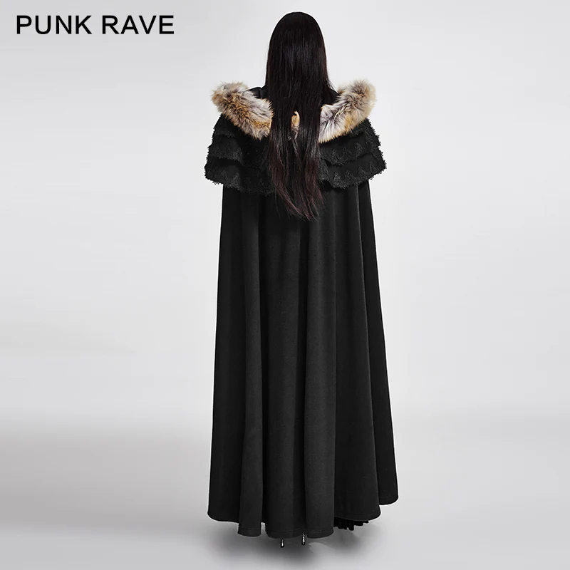 Long Cloak Gothic Trench Coats With Excellent Wool Collar - Image 4