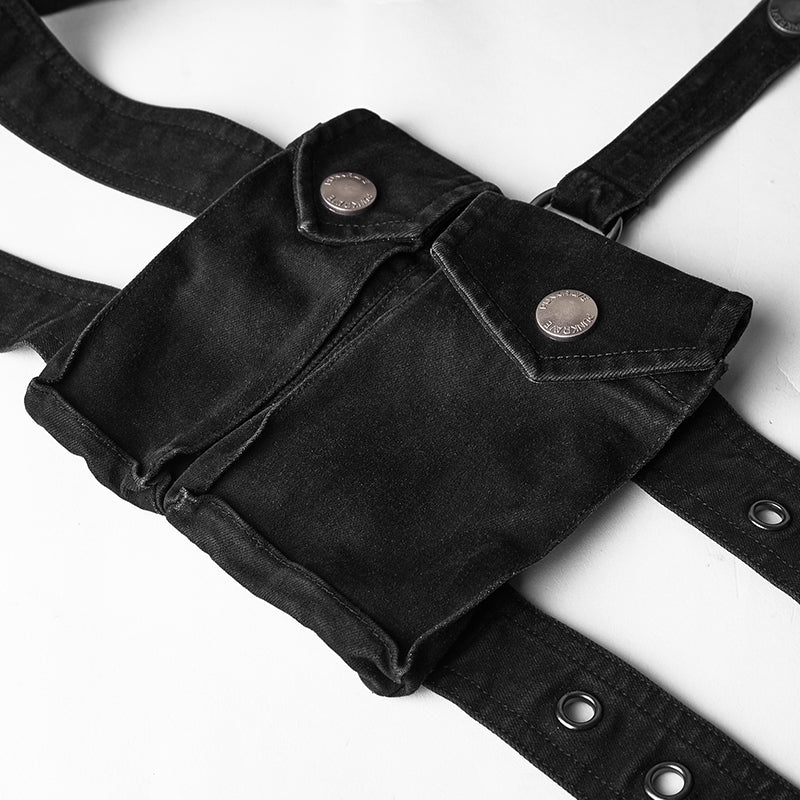 Men Elastic Denim Punk Pants With Detachable Pocket - Image 5