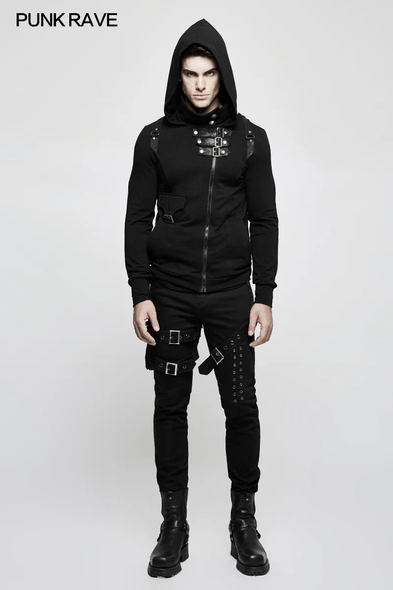 Men Elastic Denim Punk Pants With Detachable Pocket - Image 6