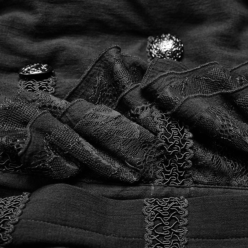 Men Gothic Partial Placket Lotus Leaf Loose Shirt With Standing Collar - Image 5