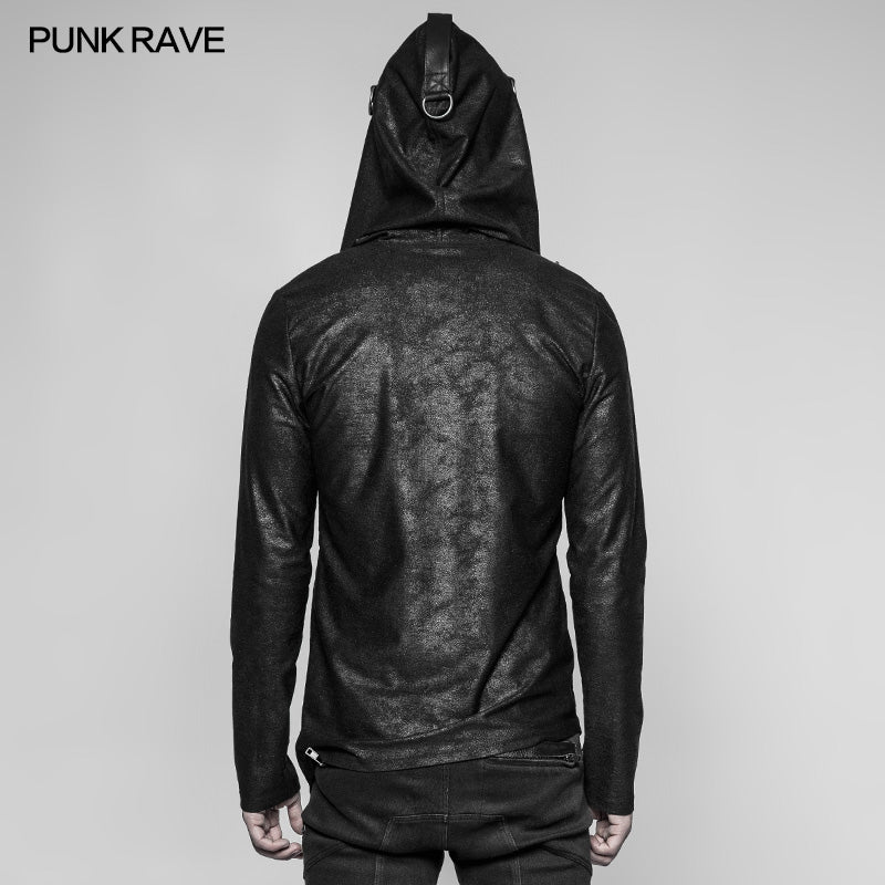 Men's Dark Punk Personality Pullover Hoodie Beveled Zipper Hooded Knitting Sweater - Image 3