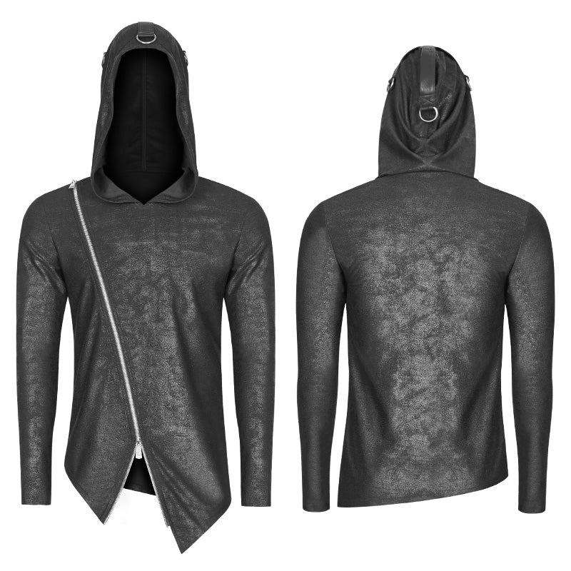 Men's Dark Punk Personality Pullover Hoodie Beveled Zipper Hooded Knitting Sweater - Image 4