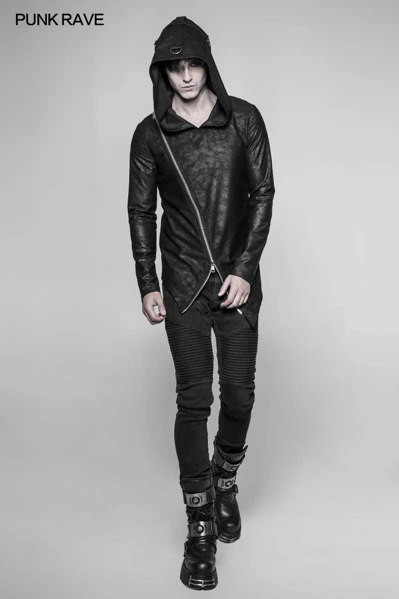 Men's Dark Punk Personality Pullover Hoodie Beveled Zipper Hooded Knitting Sweater - Image 6