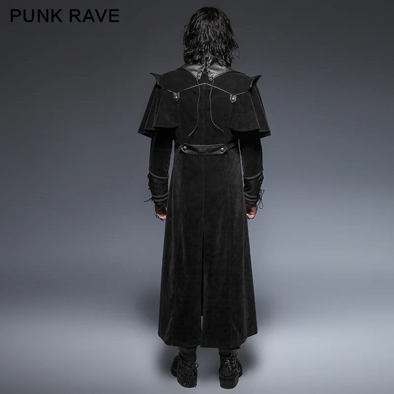 Military Black Leather Long Gothic Trench Coats With Belts - Image 3