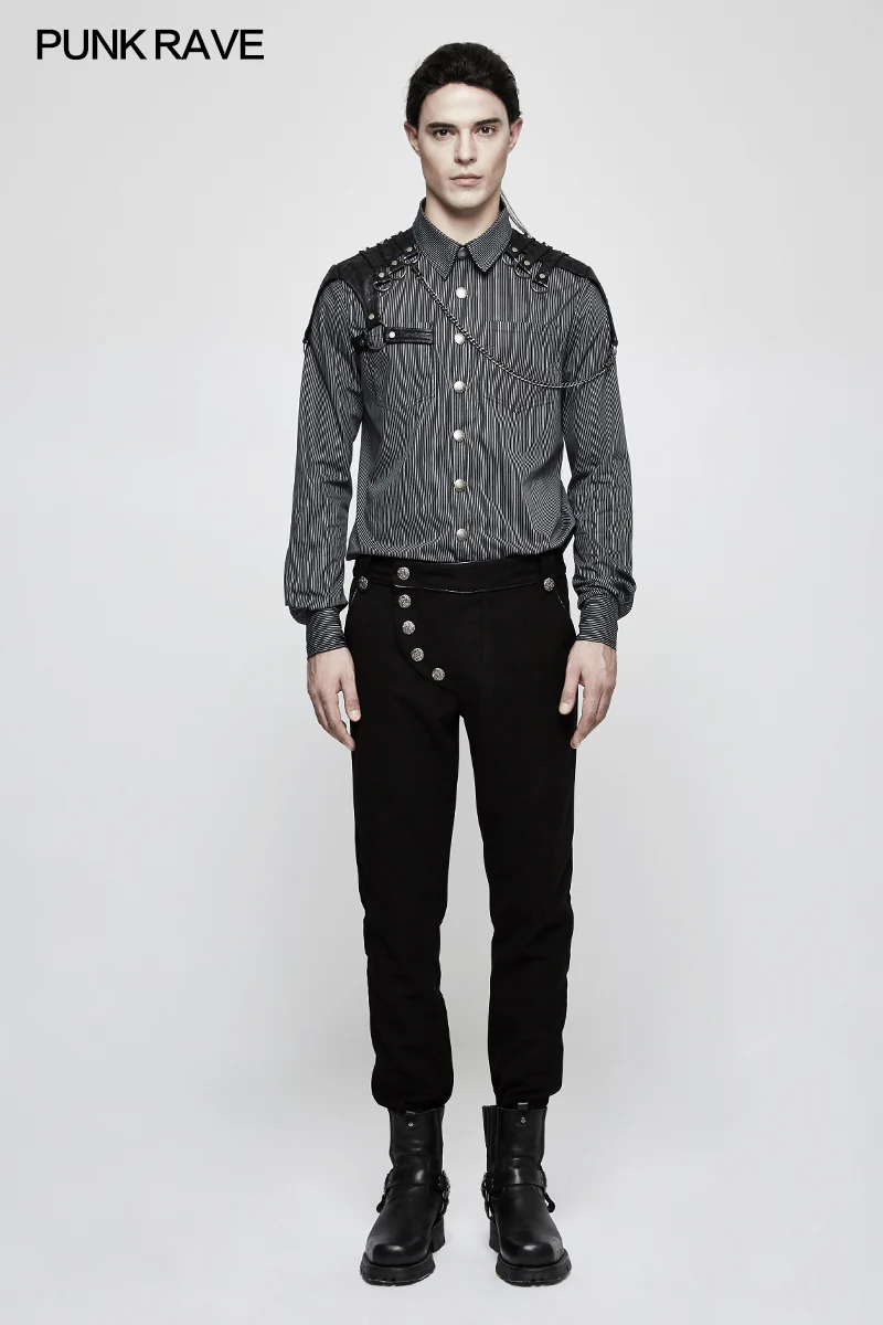 Military Uniform Leisure Punk Pants Suede Suits Woven Striped Worsted Man's Trousers - Image 11