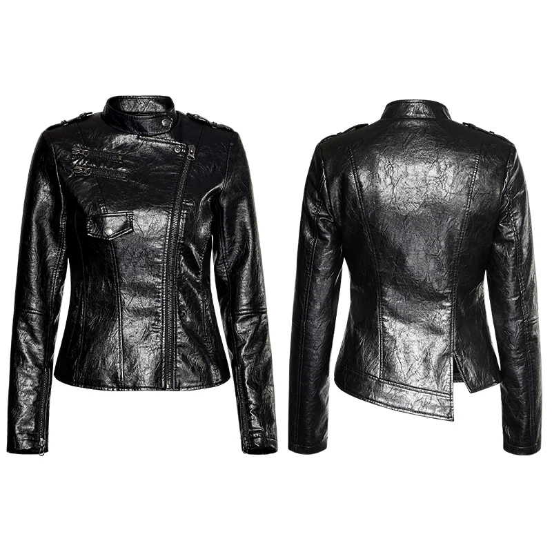 Motorcycle Slim-fitting Leather Punk Jacket For Women - Image 4