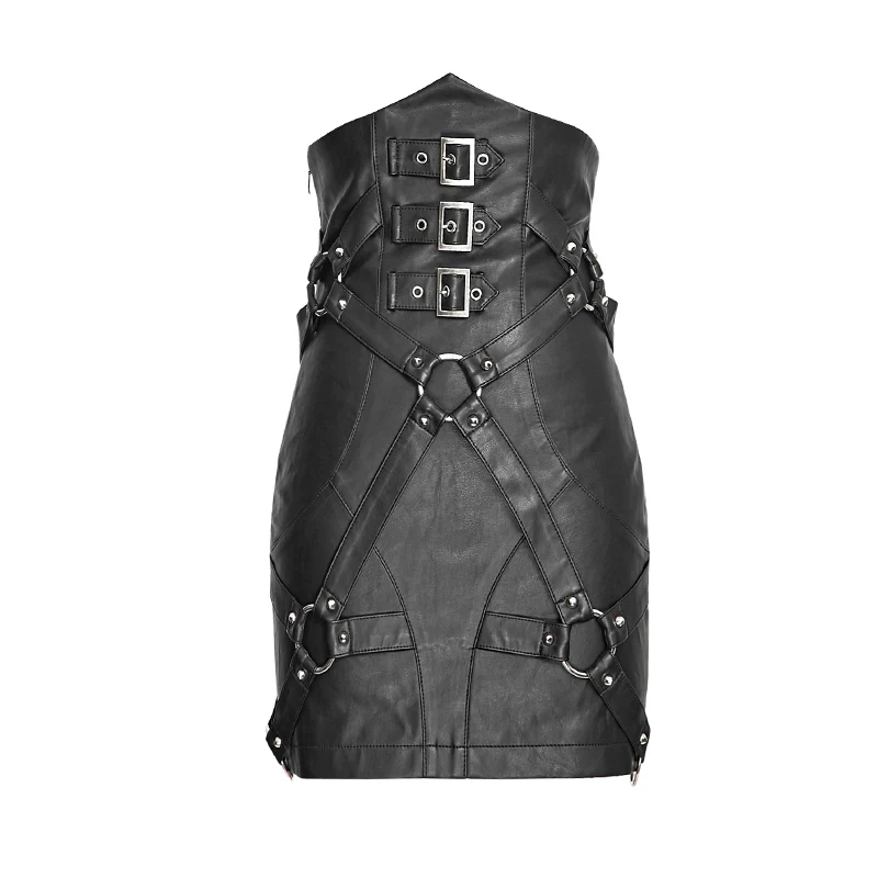New Fashion Lady Bandage High Waisted Leather Punk Skirt - Image 4