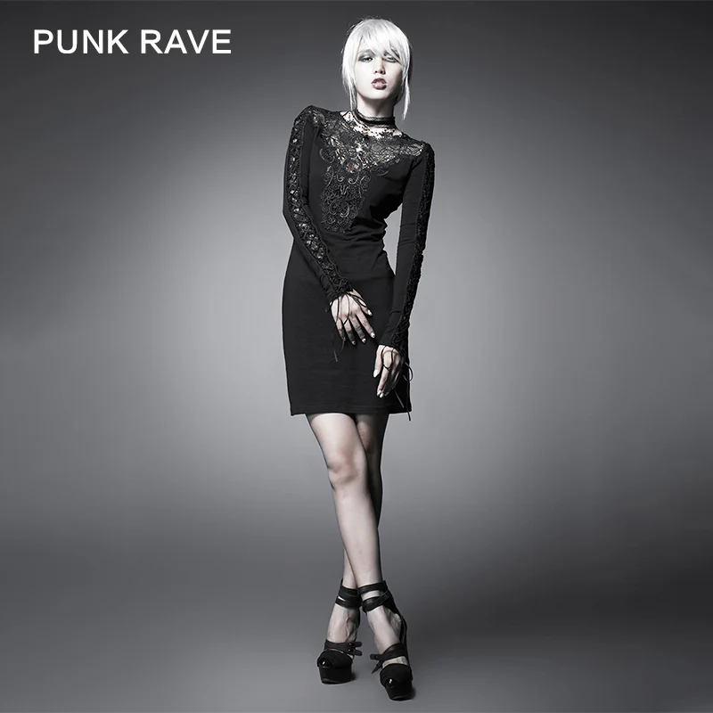 New Vintage Beige Casual Black Gothic Dresses With Lace Collar - Image 3