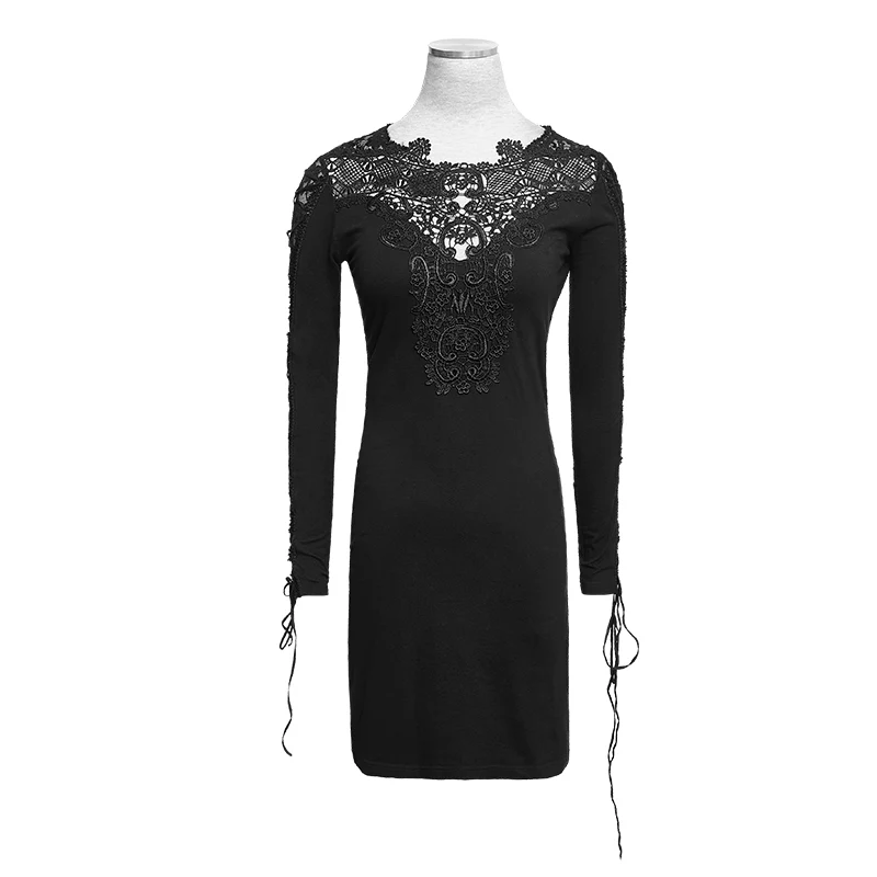 New Vintage Beige Casual Black Gothic Dresses With Lace Collar - Image 4