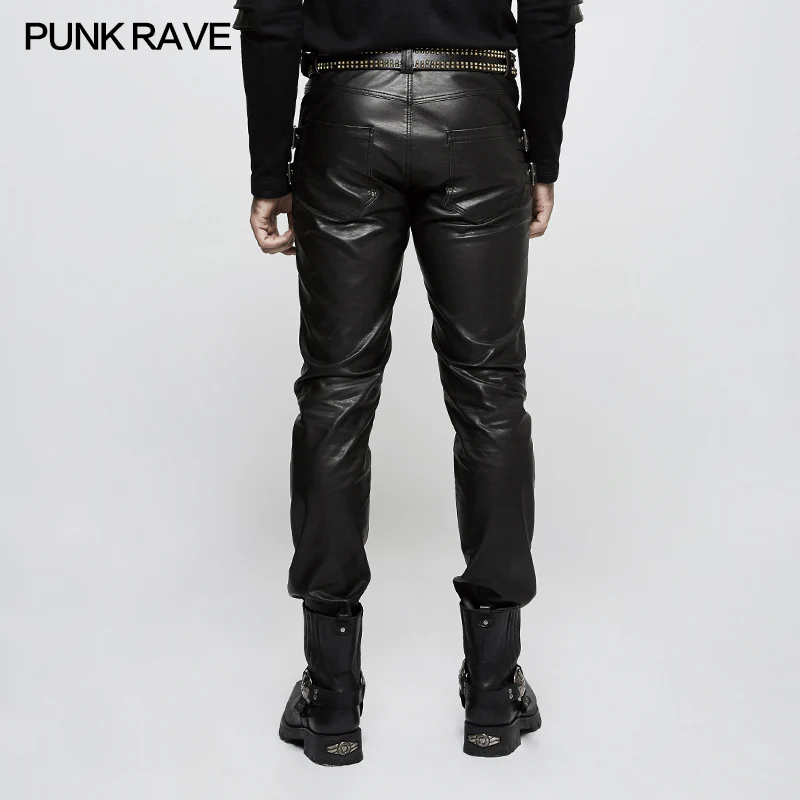 Personality Split Stitch Leather Punk Pants For Men - Image 3