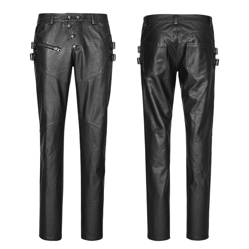 Personality Split Stitch Leather Punk Pants For Men - Image 4