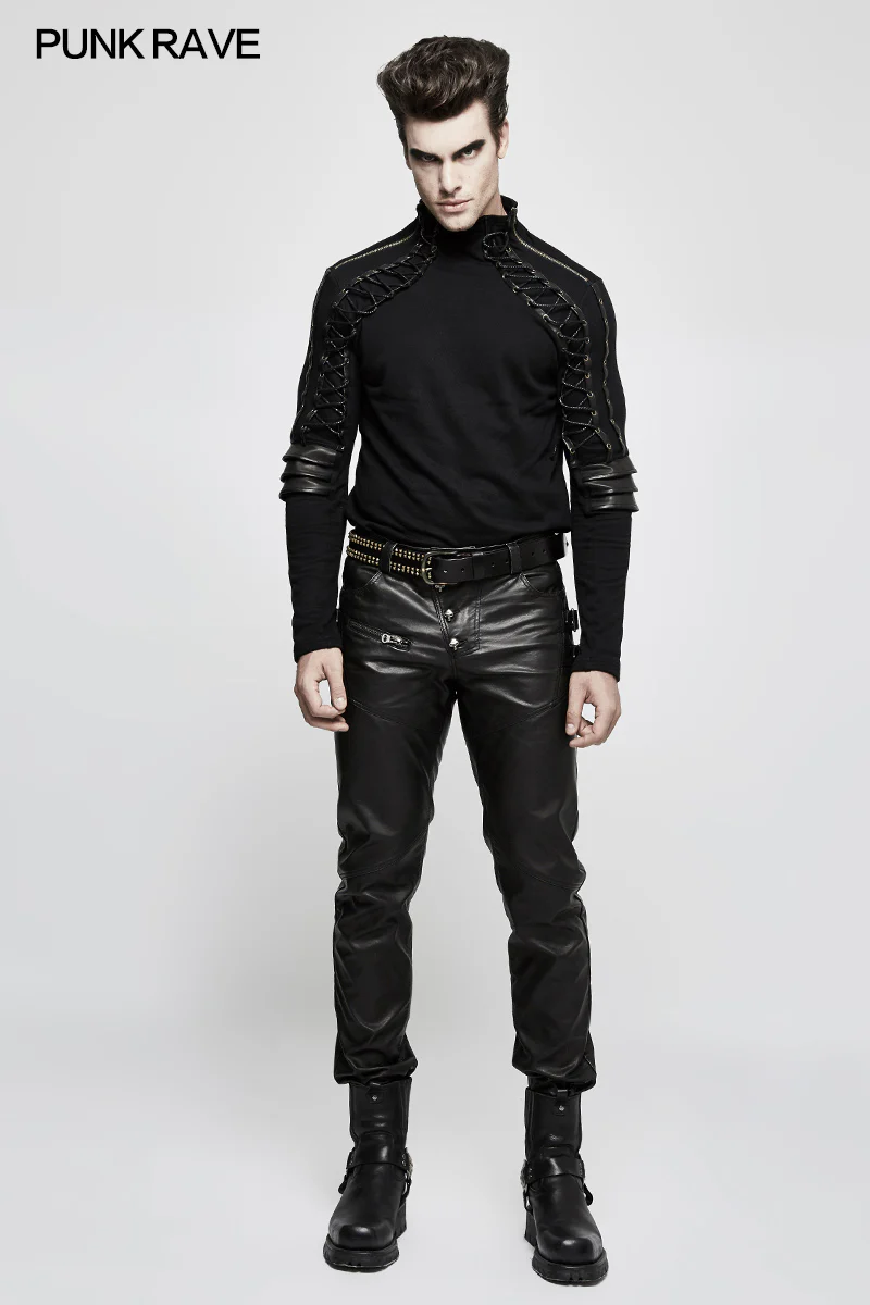 Personality Split Stitch Leather Punk Pants For Men - Image 6