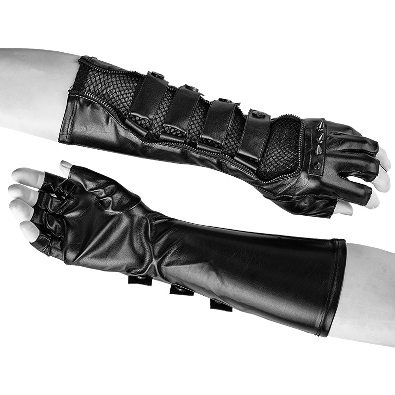 Punk Accessories Length Delicate Mesh Leather Mens Gloves - Image 4
