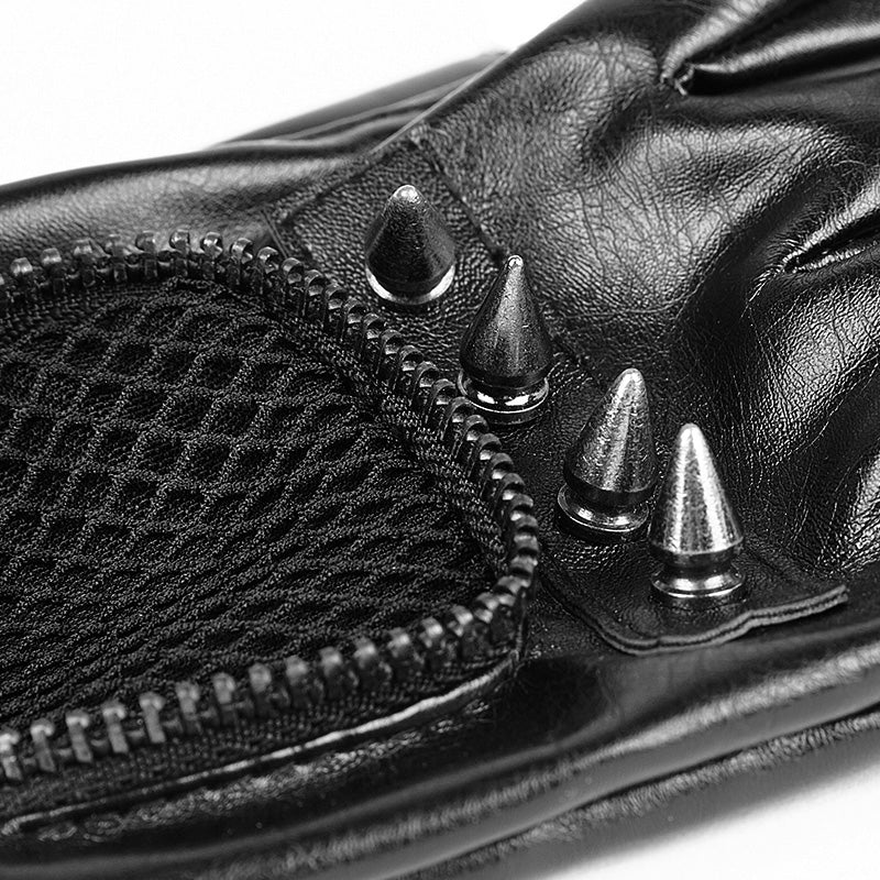 Punk Accessories Length Delicate Mesh Leather Mens Gloves - Image 5