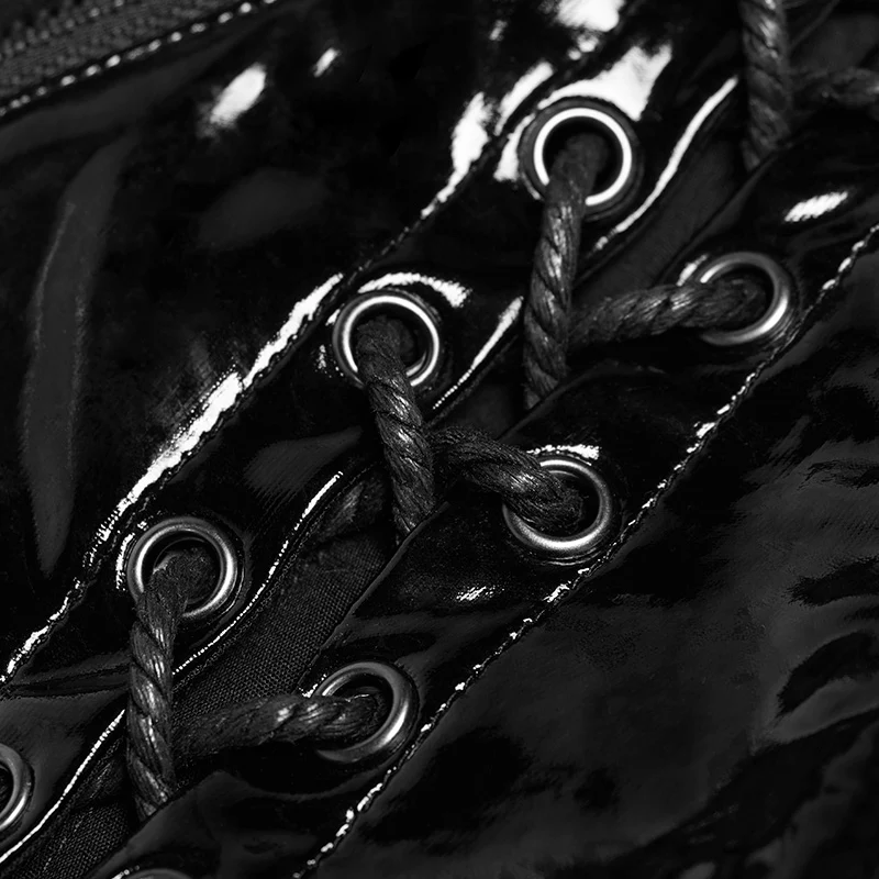 Punk Stretch-gloss Coated Knitted Strap Short Vest - Image 6