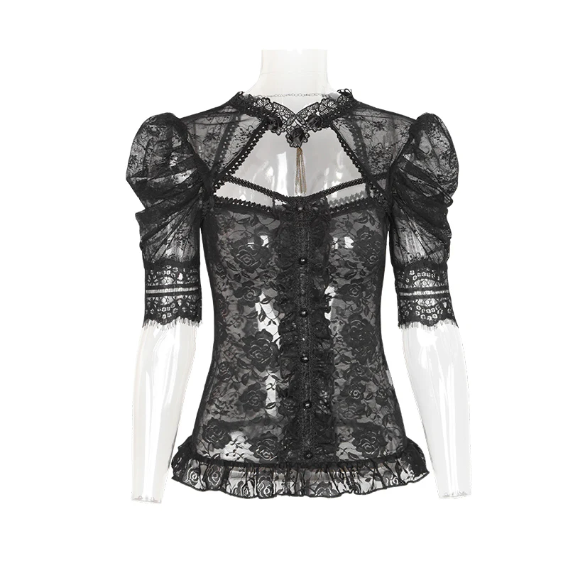 Semi Transparent Fashion Brand Lace Short Gothic Shirt - Image 4