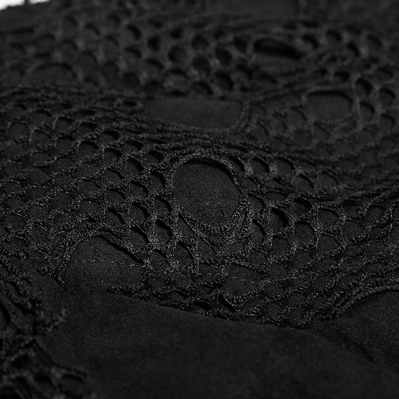 Sexy Asymmetrical Mesh High Neck Punk Dress Stitching With Fake Suede Fabric - Image 5