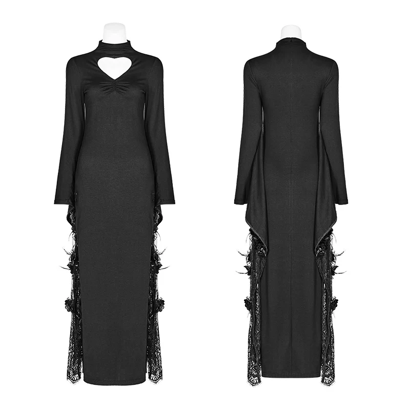 Sexy Gothic Drawstring Opening Fork Kimono Sleeve Maxi Dress - Image 5