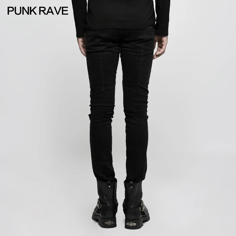 Slim-fitting Denim Black Long Punk Pants For Men - Image 3