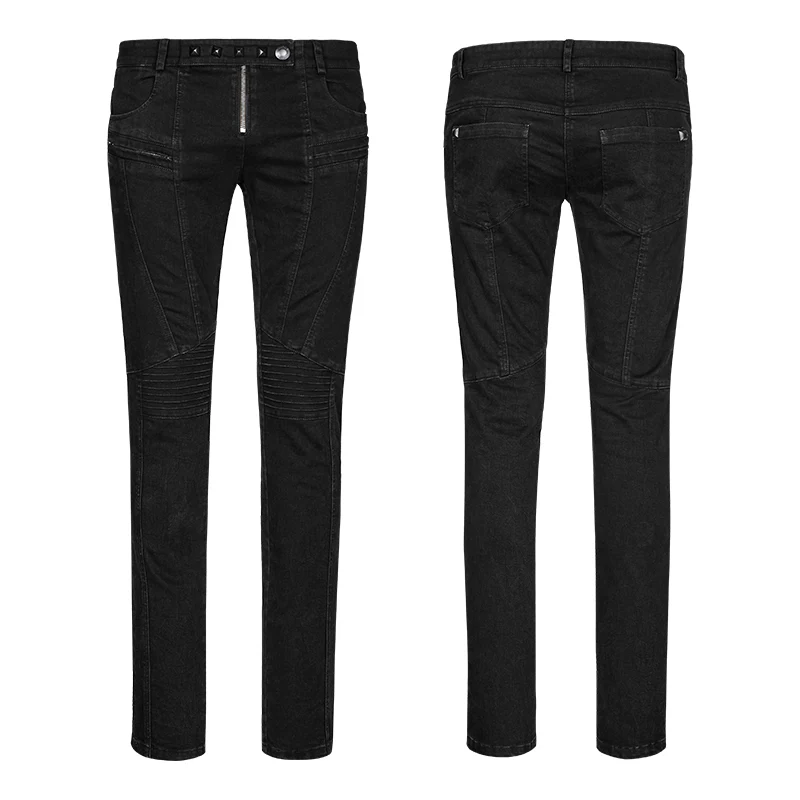 Slim-fitting Denim Black Long Punk Pants For Men - Image 4