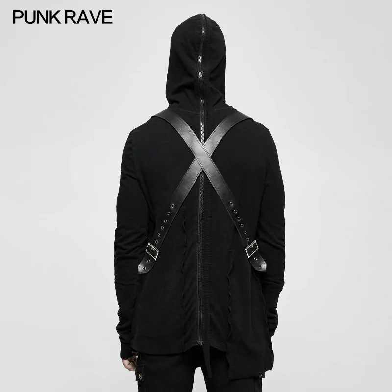 Spliced Thread Knitted Hooded Punk Sweaters Mysterious Warrior Design - Image 3