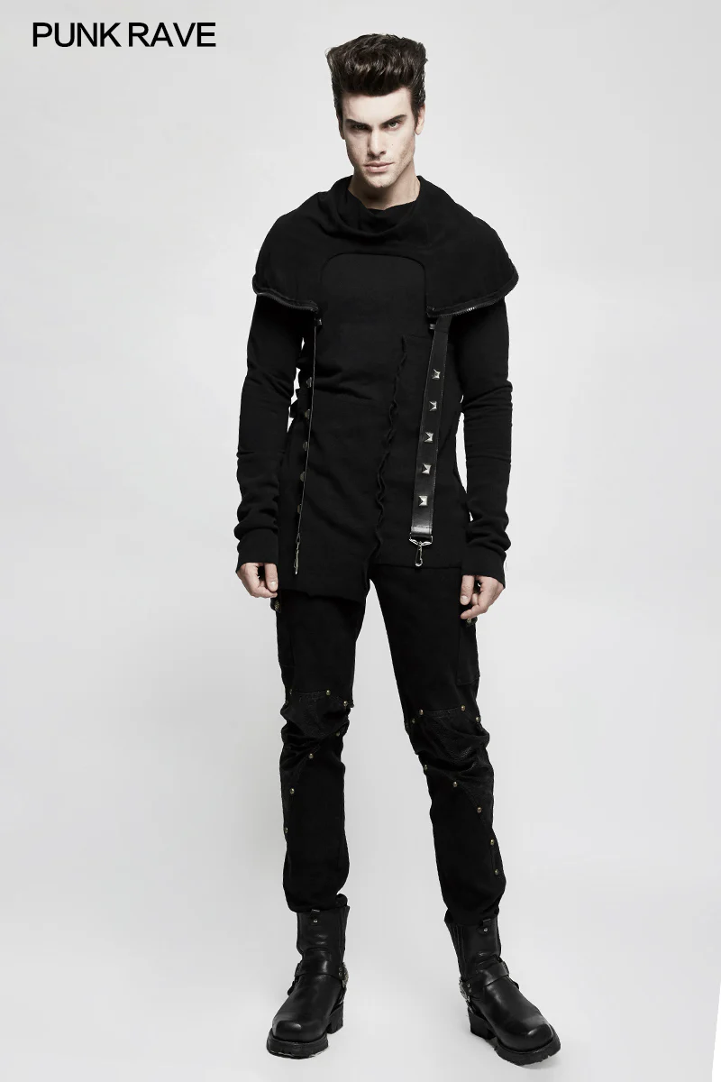 Spliced Thread Knitted Hooded Punk Sweaters Mysterious Warrior Design - Image 6
